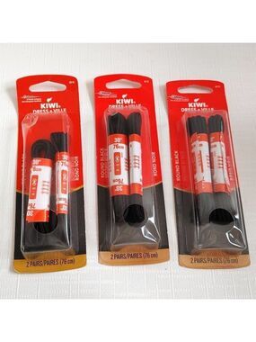 Kiwi Dress Shoe Laces Round Black BNIP Lot of 3